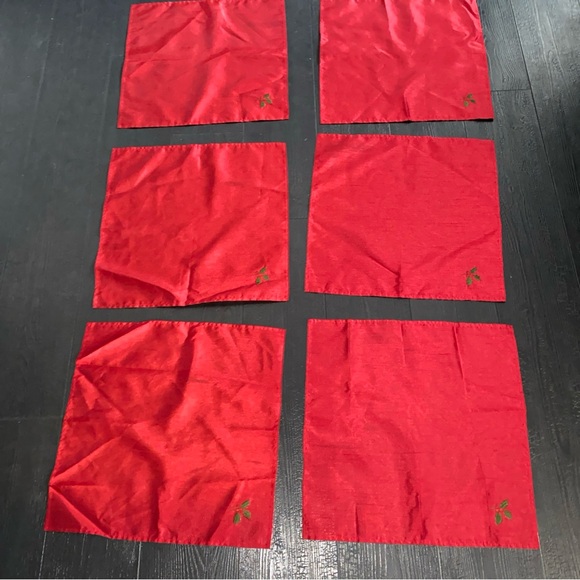 Cloth Holiday Christmas Dinner Napkins Embroidered Holly Berries Set Of‎ 6 - Picture 9 of 9